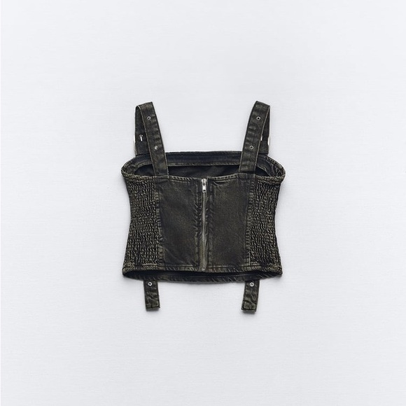 ZARA TRF BUCKLED DENIM TOP - Picture 2 of 9